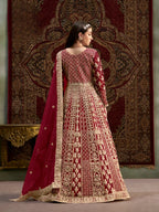 Dark Red Net Gown With Sequence & Zari Embroidery Work