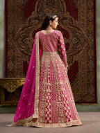 Dark Pink Net Gown With Sequence & Zari Embroidery Work