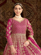 Dark Pink Net Gown With Sequence & Zari Embroidery Work