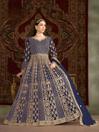 Navy Blue Net Gown With Sequence & Zari Embroidery Work