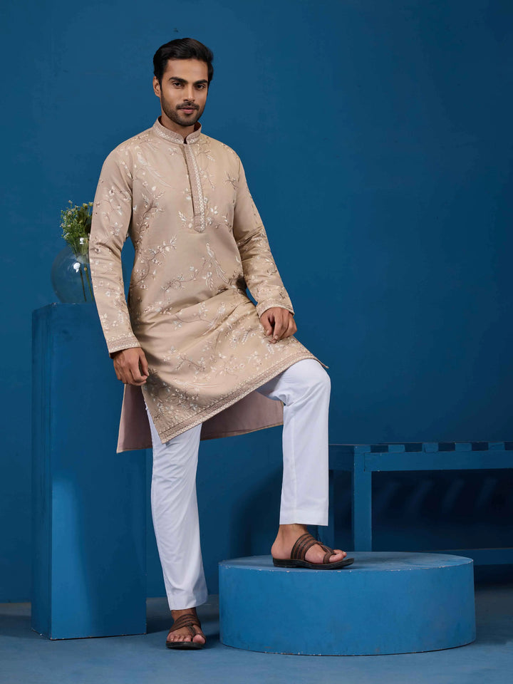 Beige Kurta Set With Embroidery Work