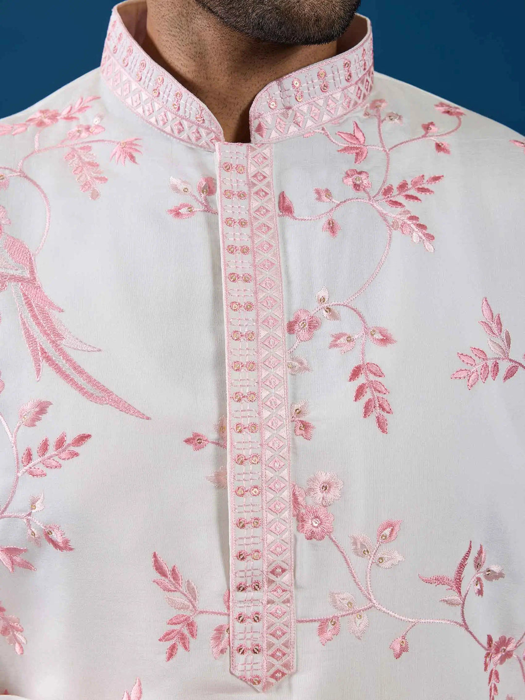 White Kurta Set With Embroidery Work