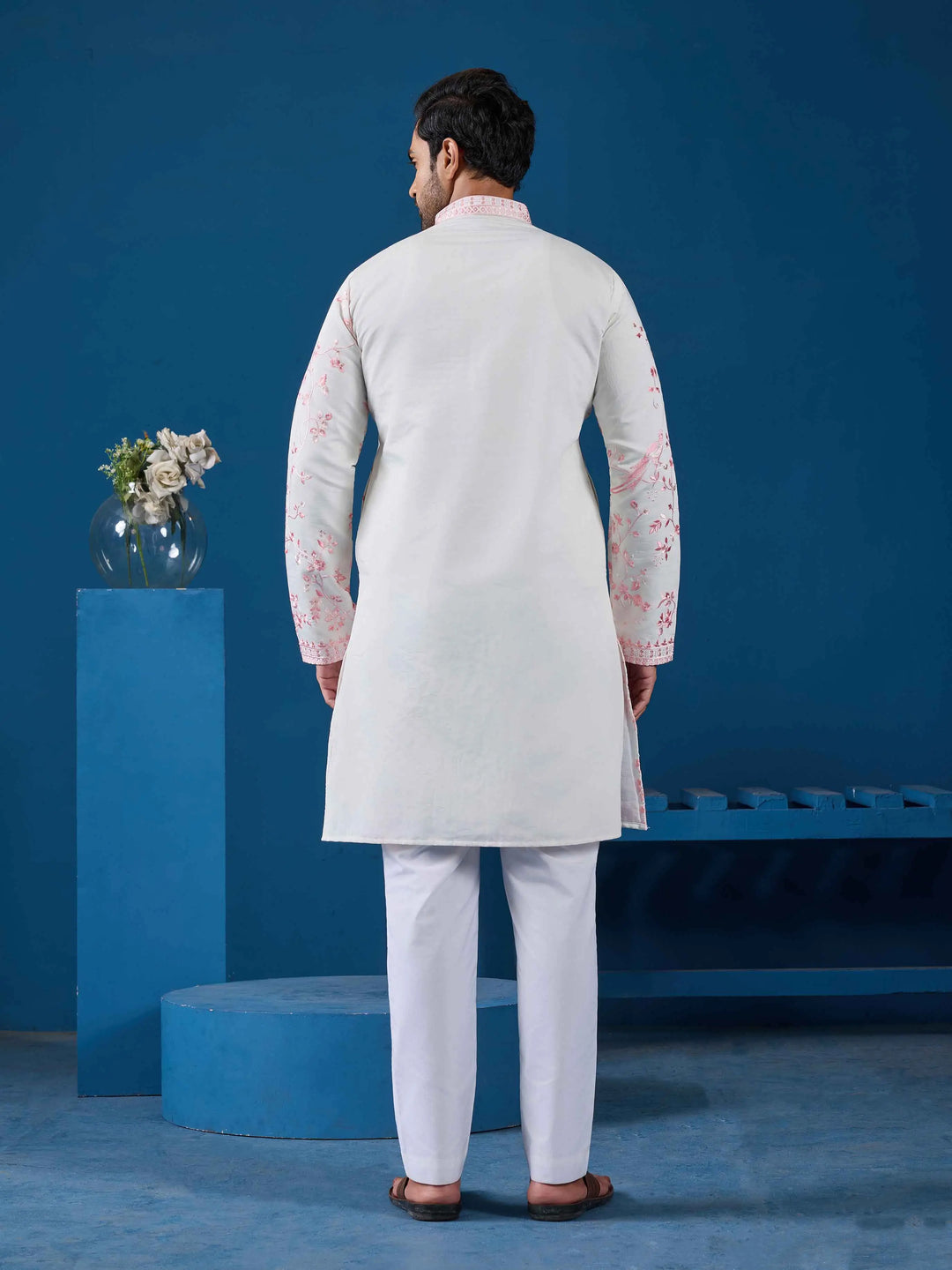 White Kurta Set With Embroidery Work