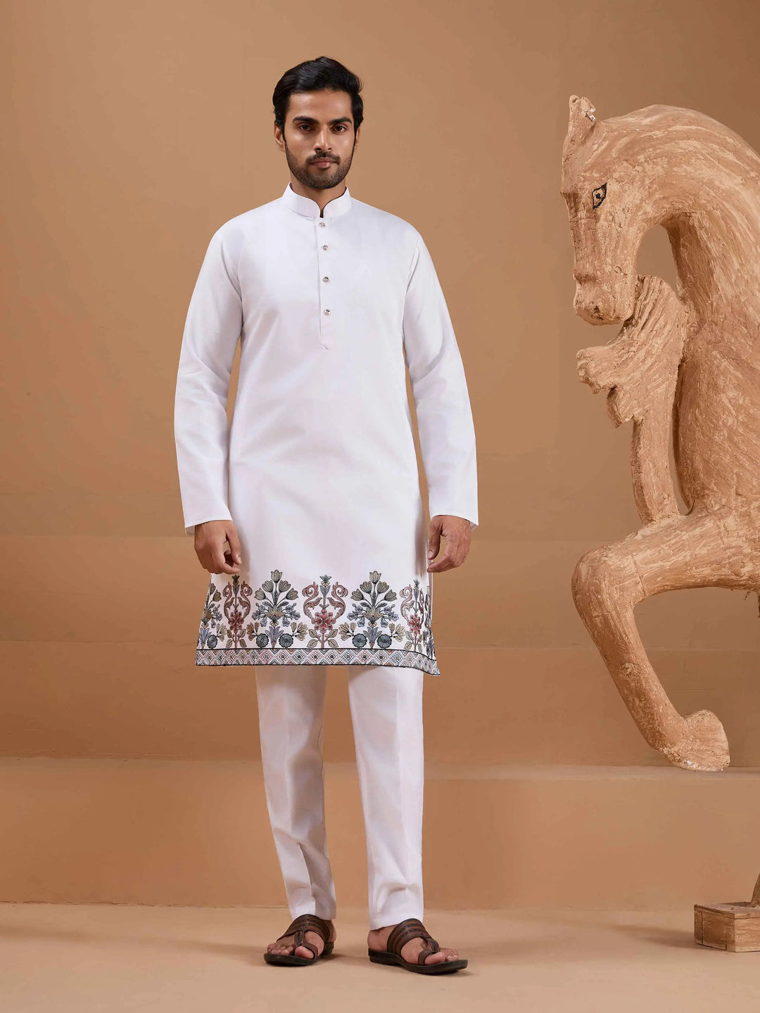 White Elegant Sequins Embroidery Kurta Set With Jacket - qivii