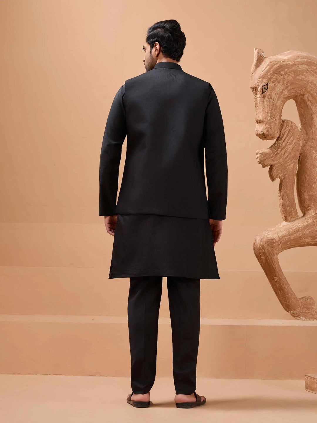 Stylish Black Kurta Set With Sequins Embroidery Jacket - qivii