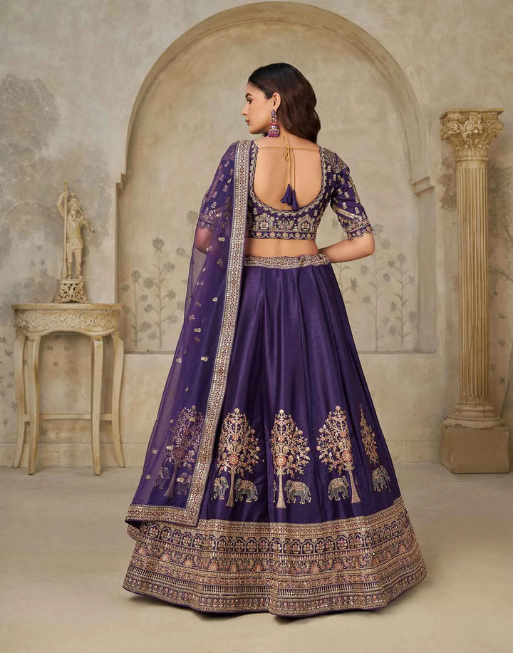 Royal Purple Wedding Lehenga with Elephant Motifs - qivii