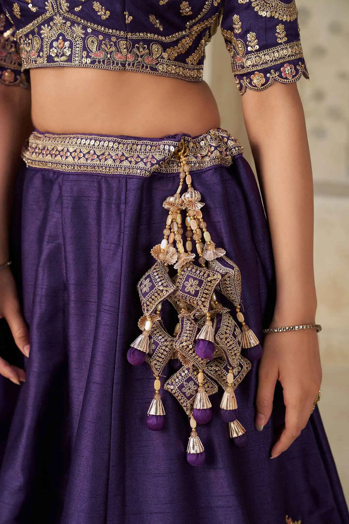 Royal Purple Wedding Lehenga with Elephant Motifs - qivii