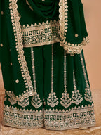 Green Georgette Palazzo Salwar Suit With Thread & Sequins Embroidery Work