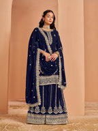 Navy Blue Georgette Palazzo Salwar Suit With Thread & Sequins Embroidery Work