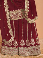 Maroon Georgette Palazzo Salwar Suit With Thread & Sequins Embroidery Work