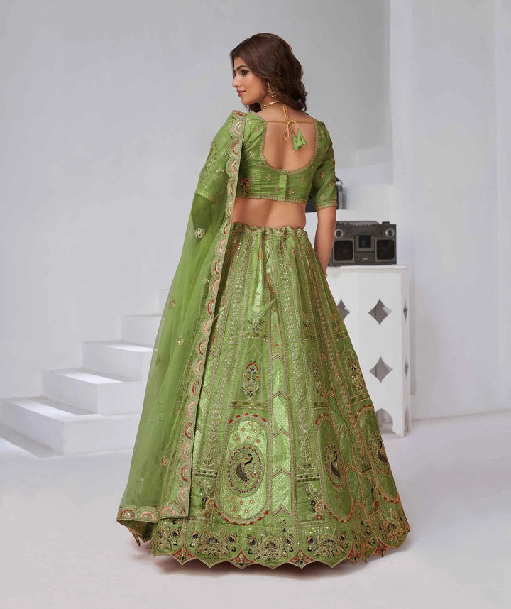 Grace Of Green Silk Lehenga With Embroidery Work - qivii