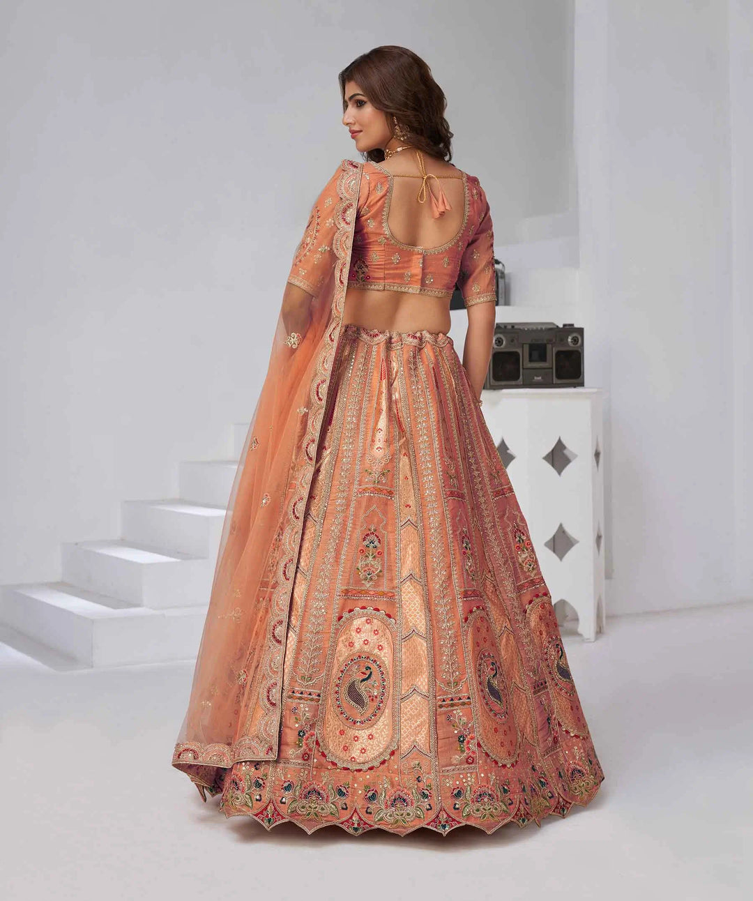 Designer Rust Silk Lehenga With Zari Sequins Detailing - qivii
