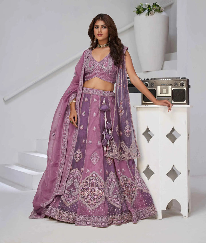 Mauve Purple Lehenga Zari-Resham Work With Dupatta - qivii