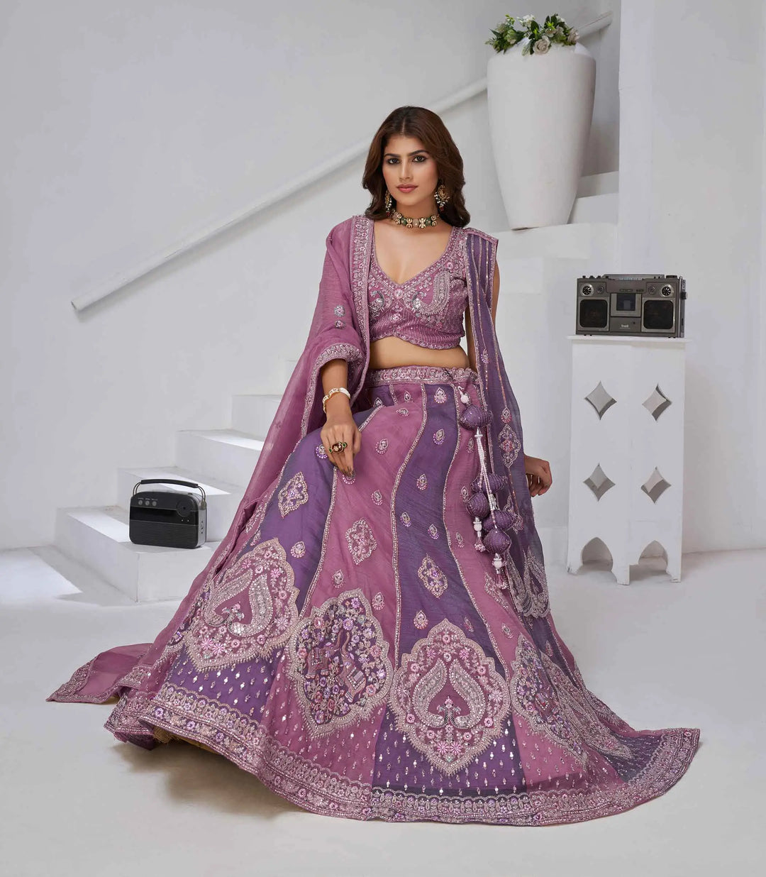 Mauve Purple Lehenga Zari-Resham Work With Dupatta - qivii