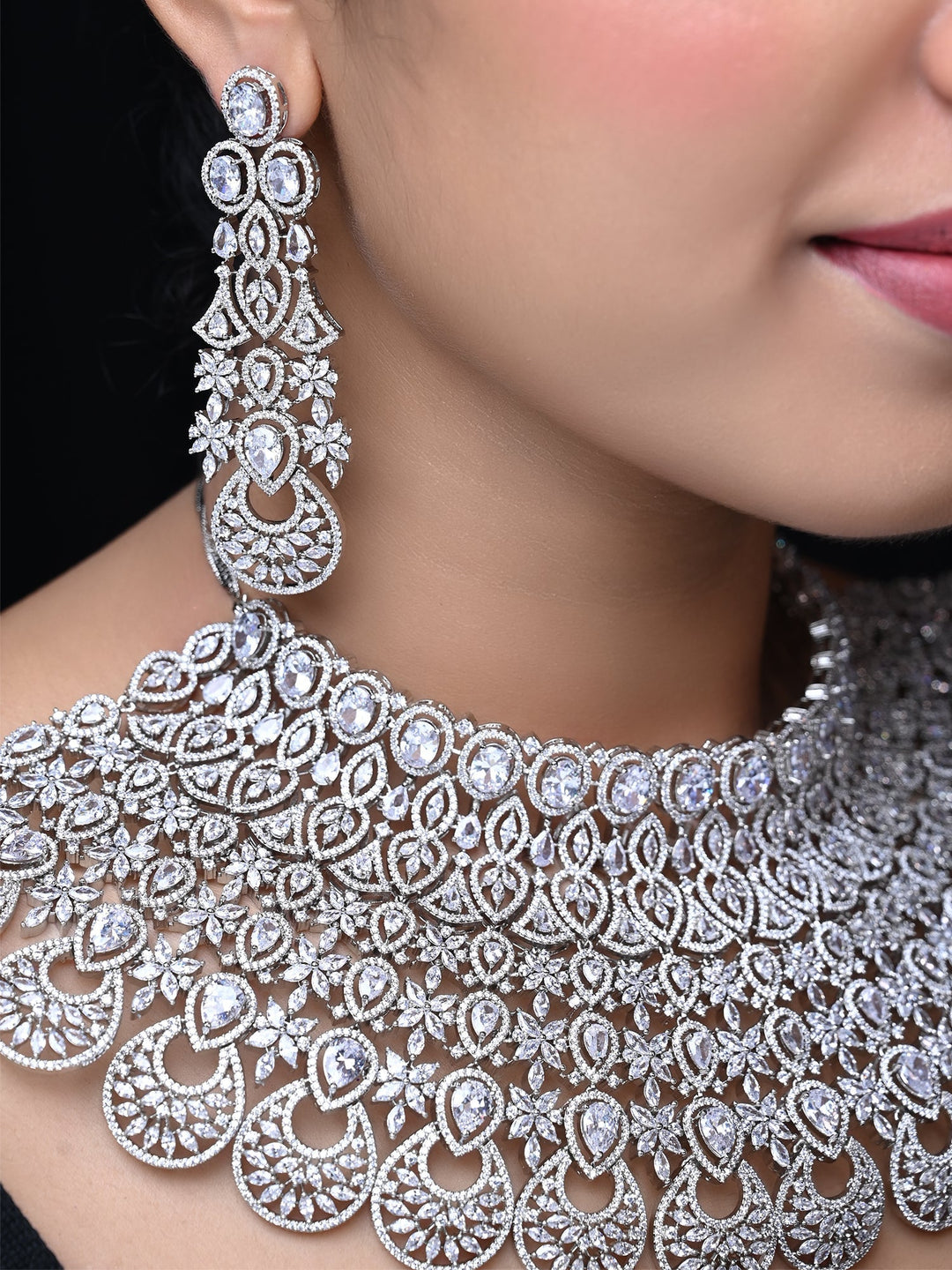Rukhsaar Bridal Look American Diamond Necklace Set: Elegant and timeless jewelry design for special occasions