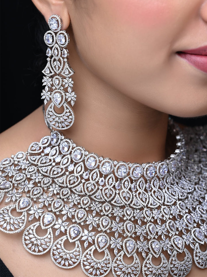 Rukhsaar Bridal Look American Diamond Necklace Set: Elegant and timeless jewelry design for special occasions