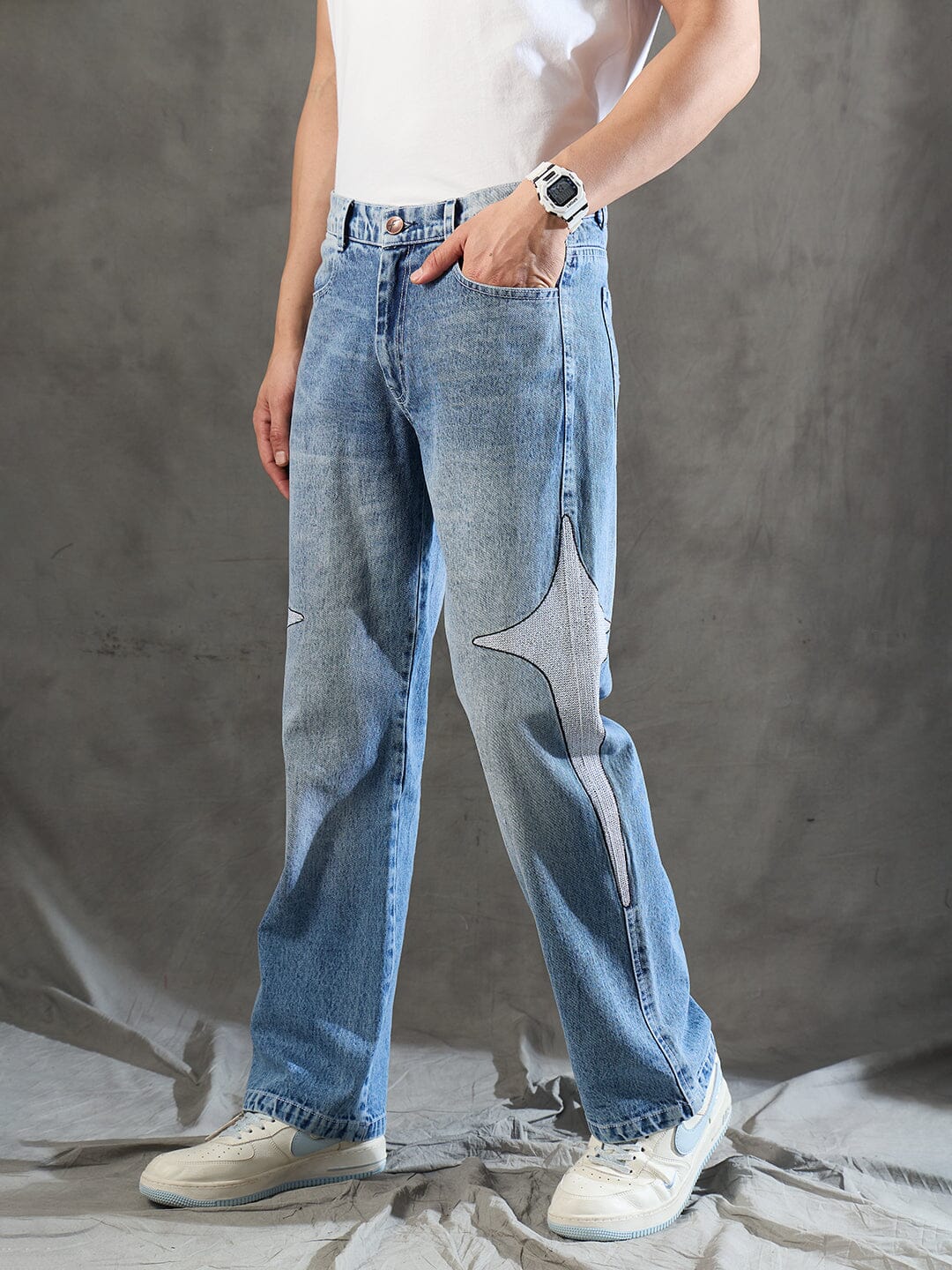 Indigo Y2K Embroidery Straight Fit Denim