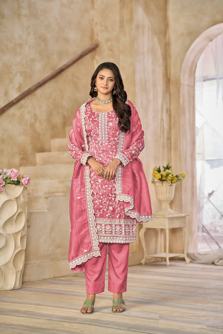 Light Pink Crush Organza Embroidery Work Lehenga Choli - qivii