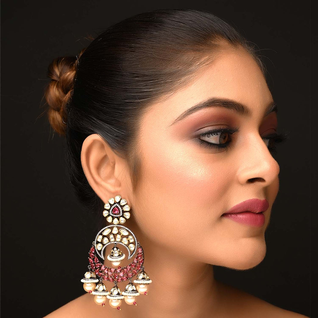 Aanandita Rose Pink Rhodium Plated Victorian Earrings - qivii