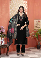 Designer Black Embroidery With Hand Work Salwar Suit With Dupatta