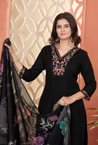 Designer Black Embroidery With Hand Work Salwar Suit With Dupatta