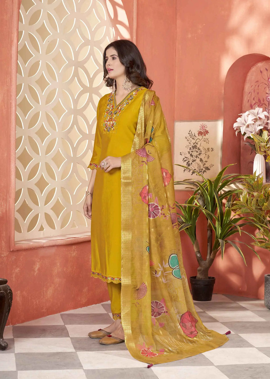 Designer Yellow Embroidery With Hand Work Salwar Suit With Dupatta
