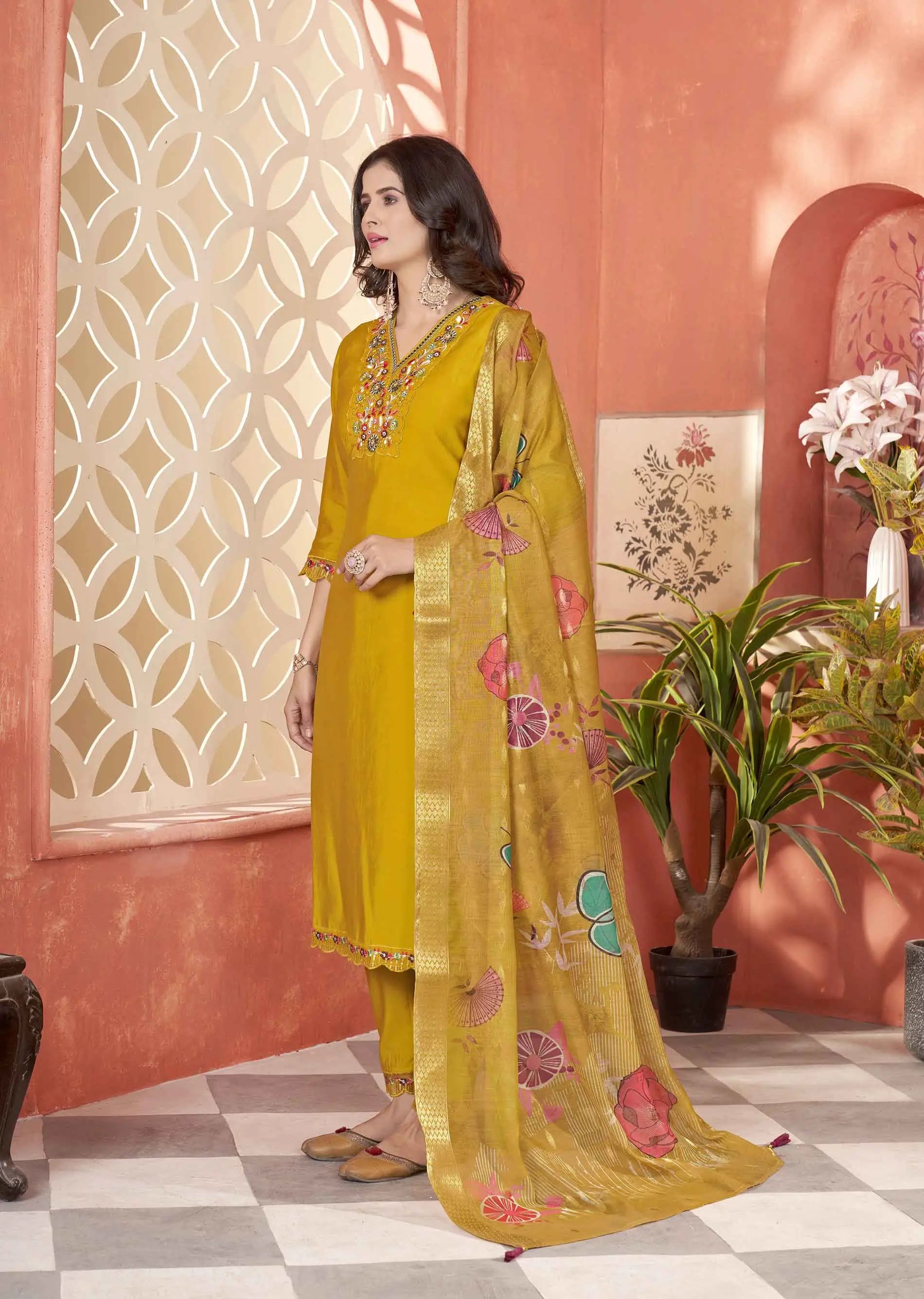 Designer Yellow Embroidery With Hand Work Salwar Suit With Dupatta