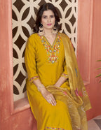 Designer Yellow Embroidery With Hand Work Salwar Suit With Dupatta