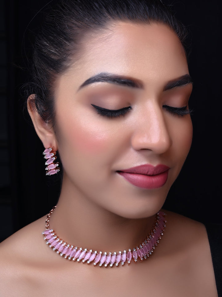 Beautiful and stylish American diamond and pink stone necklace set