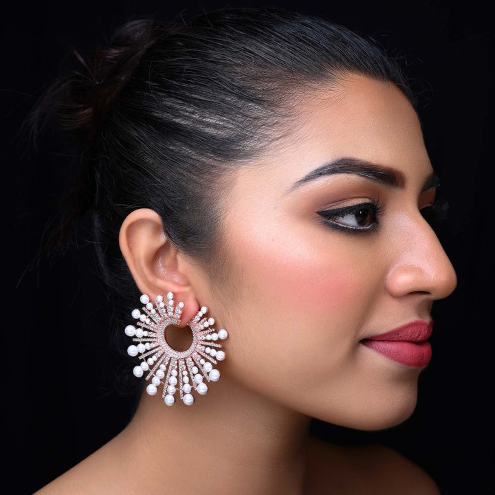 Pari American Diamond Rose Plated Pearl Tops perfect for elegant occasions