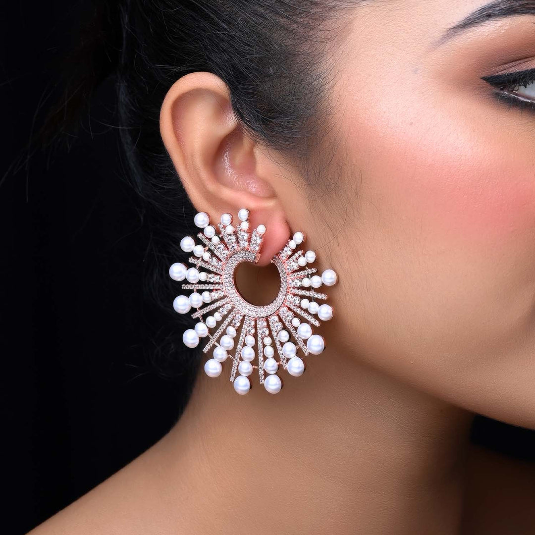 Pari American Diamond Rose Plated Pearl Tops, elegant and timeless jewelry