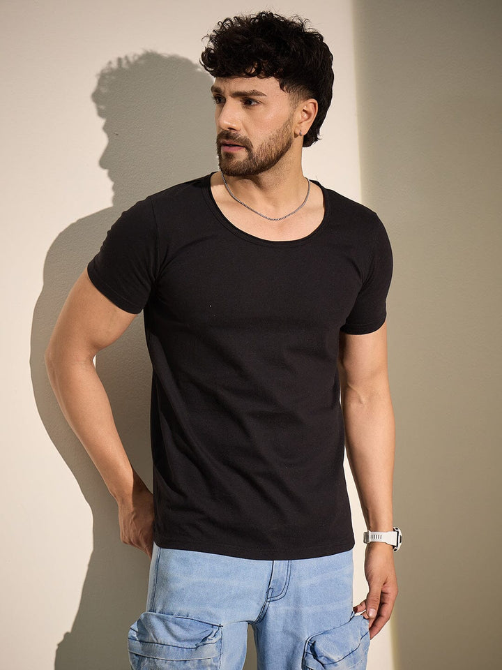 Black Deep Scoop Neck Tee