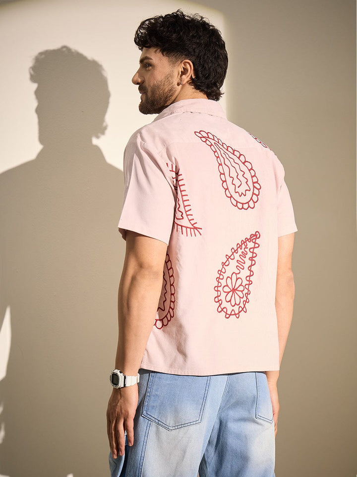 Baby Pink Paisley Embroidery Shirt