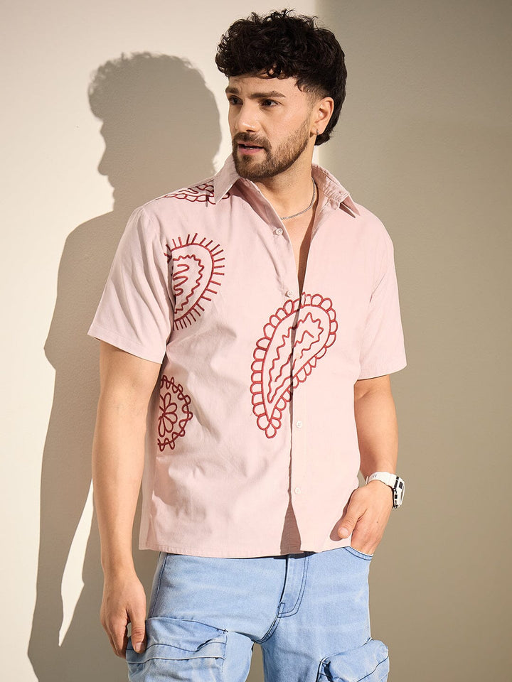Baby Pink Paisley Embroidery Shirt