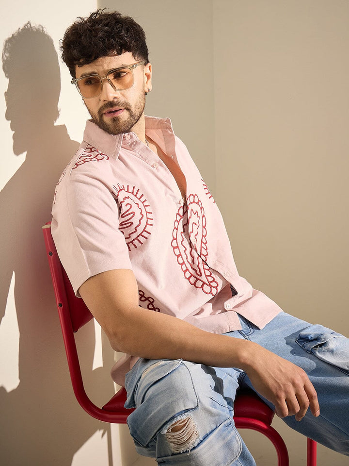 Baby Pink Paisley Embroidery Shirt