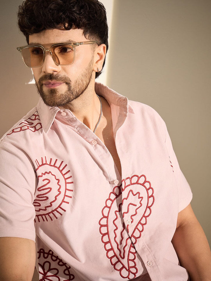 Baby Pink Paisley Embroidery Shirt