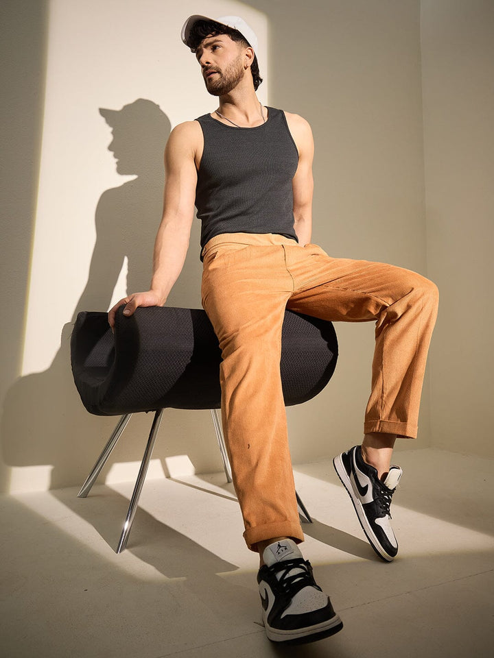 Burnt Mustard Pleated Corduroy Trousers