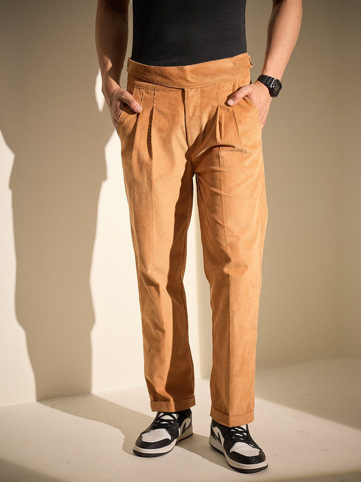 Burnt Mustard Pleated Corduroy Trousers
