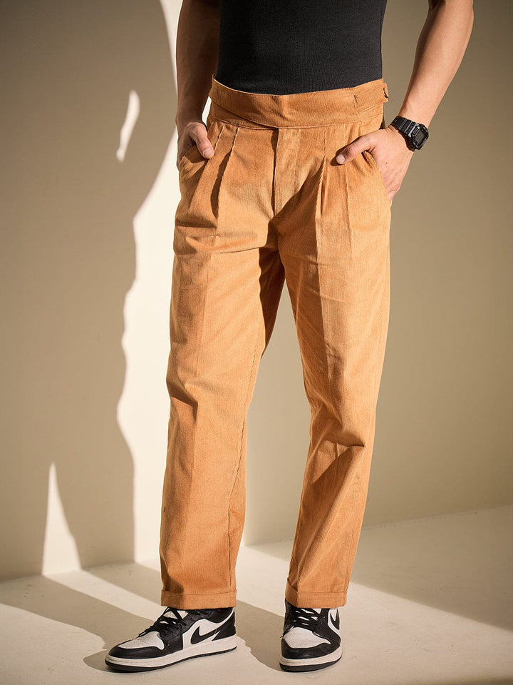 Burnt Mustard Pleated Corduroy Trousers