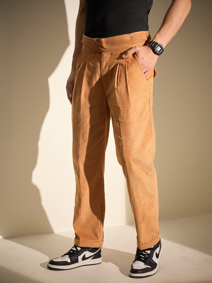 Burnt Mustard Pleated Corduroy Trousers