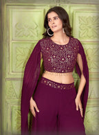Designer Wine Georgette Indo Western With Sequins Work