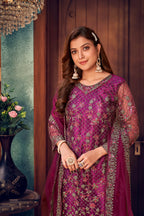 Dark Purple Net Thread & Sequence Embroidery Work Salwar Suit