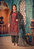 Brick Red Net Thread & Sequence Embroidery Work Salwar Suit