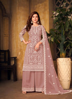 Dusty Peach Net Thread & Sequence Embroidery Work Salwar Suit