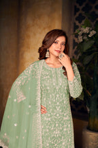 Pista Green Net Thread & Sequence Embroidery Work Salwar Suit