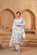 Off White Cotton Salwar Suit With Thread Embroidery Work