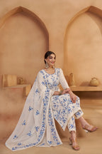 Off White Cotton Salwar Suit With Thread Embroidery Work