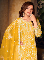 Yellow Net Thread & Sequence Embroidery Work Salwar Suit