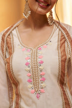 Off White Cotton Salwar Suit With Mirror, Thread & Joot Work