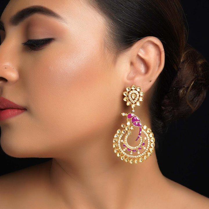 Ankita Ruby Gold Plated Pachi Kundan Earrings - qivii